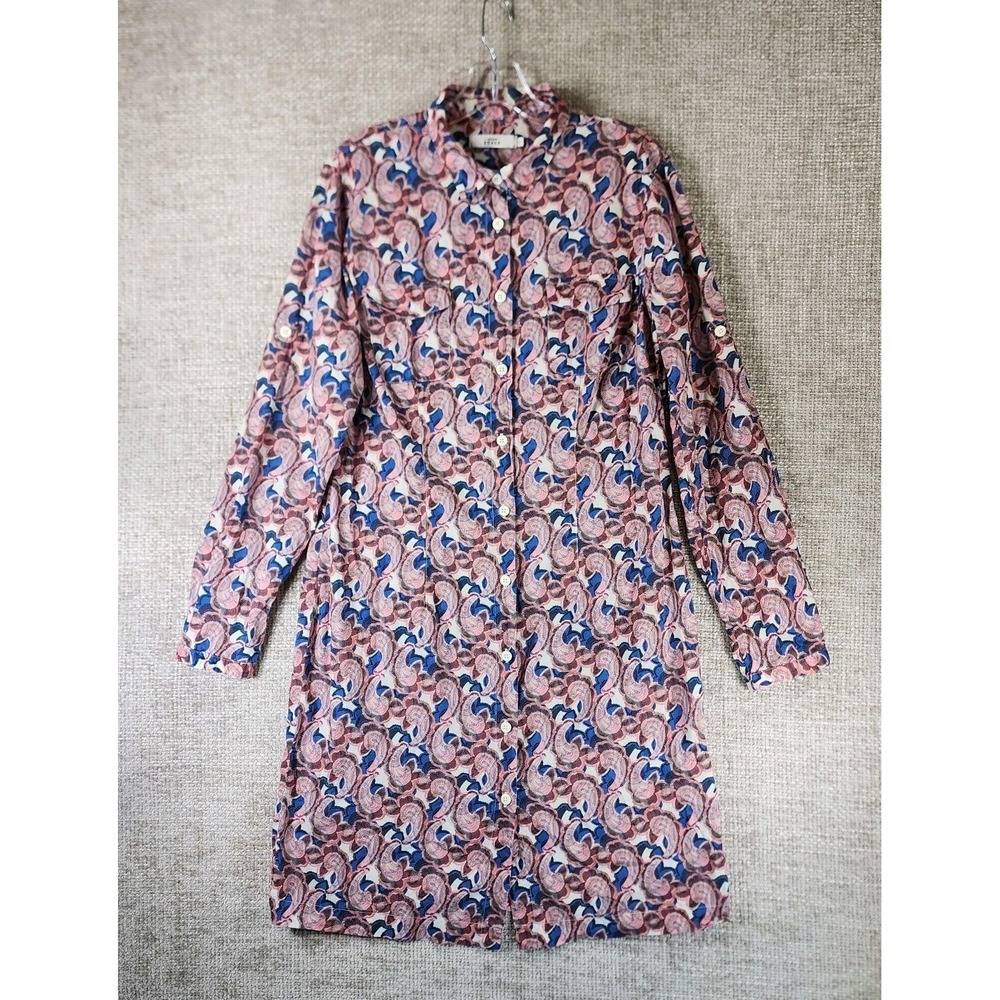 0039 Italy 100% Cotton Gracey Shirt Dress Womens L Paisley Floral Lightweight